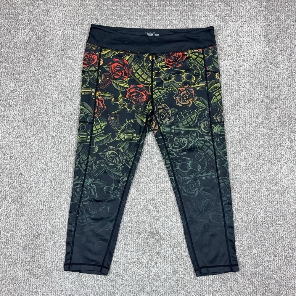 Constantly Varied Gear Leggings Womens XL Black Floral Capri Gym Yoga Activewear